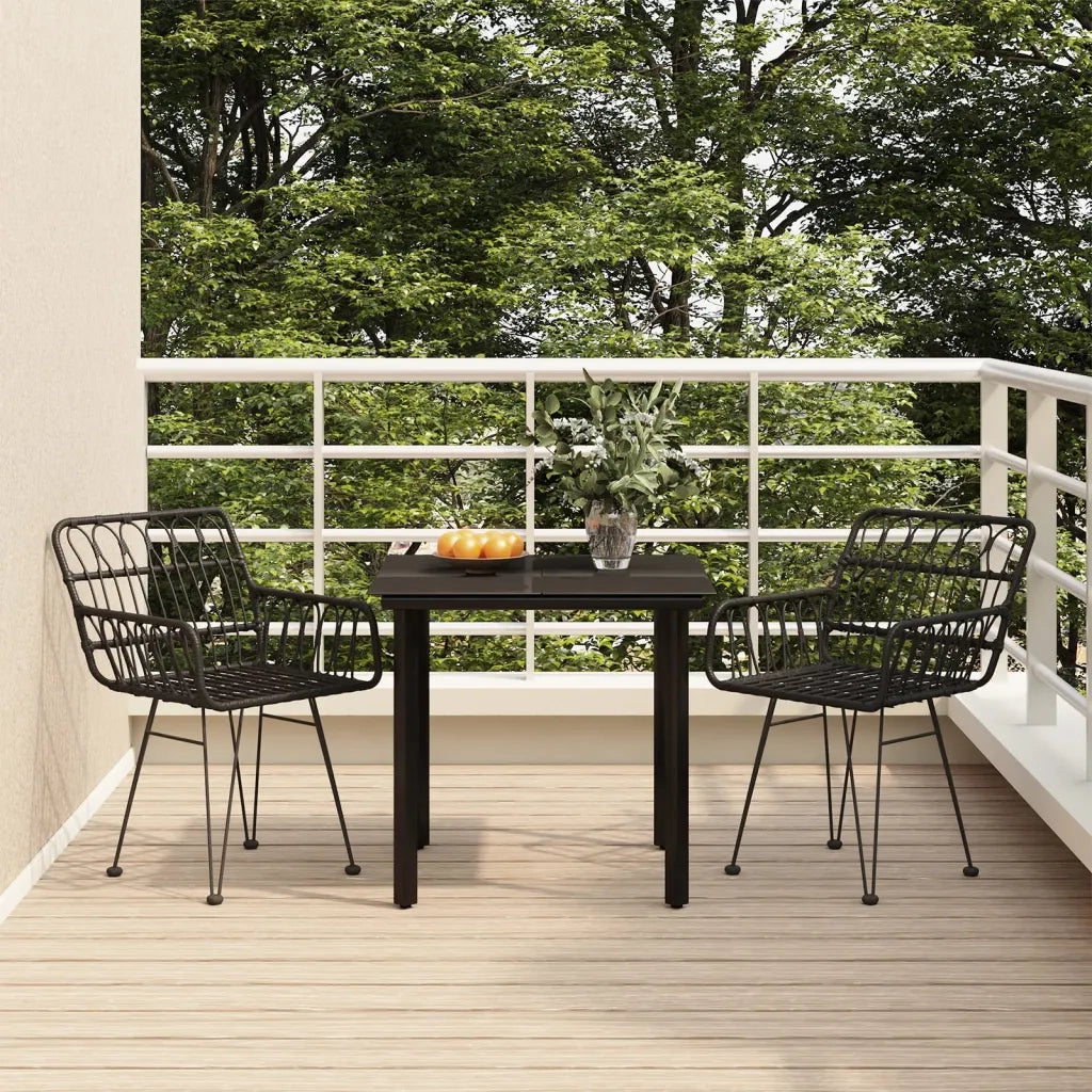 Set da Pranzo da Giardino 3 pz | Set Salotto da Giardino Nero in Polyrattan