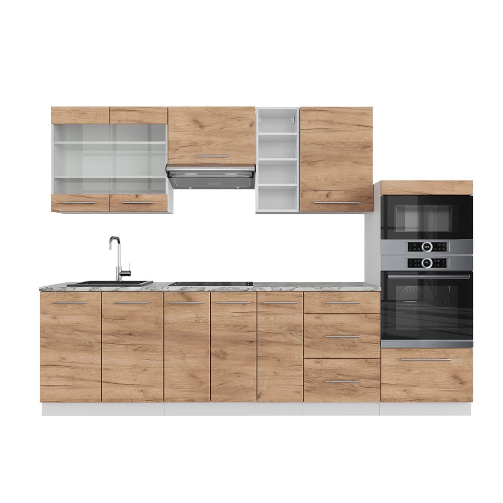 Cucina componibile Fame-Line Rovere dorato/Bianco 280 cm senza piano di lavoro Vicco