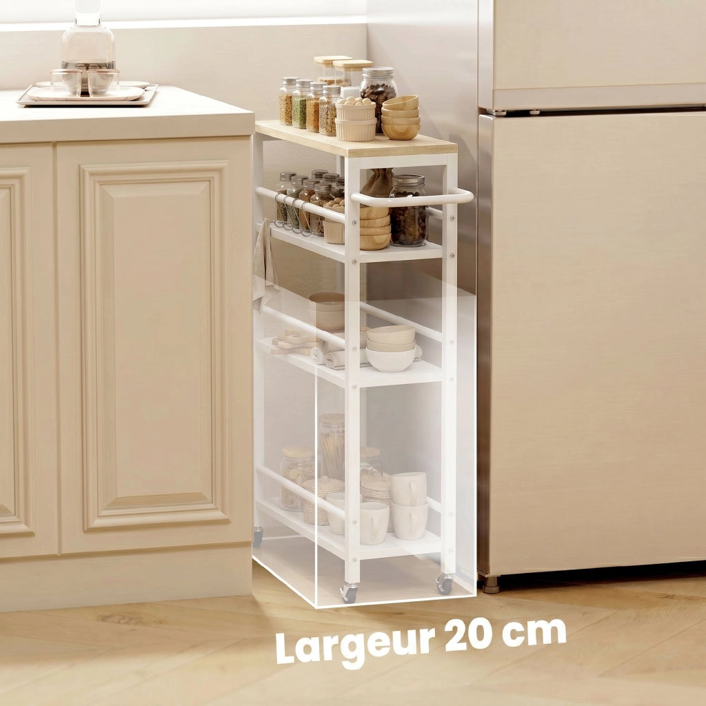 Carrello da cucina 4 ripiani con portasciugamani e 6 ganci ¨C Xylo ¨C 50x20x81 cm quercia