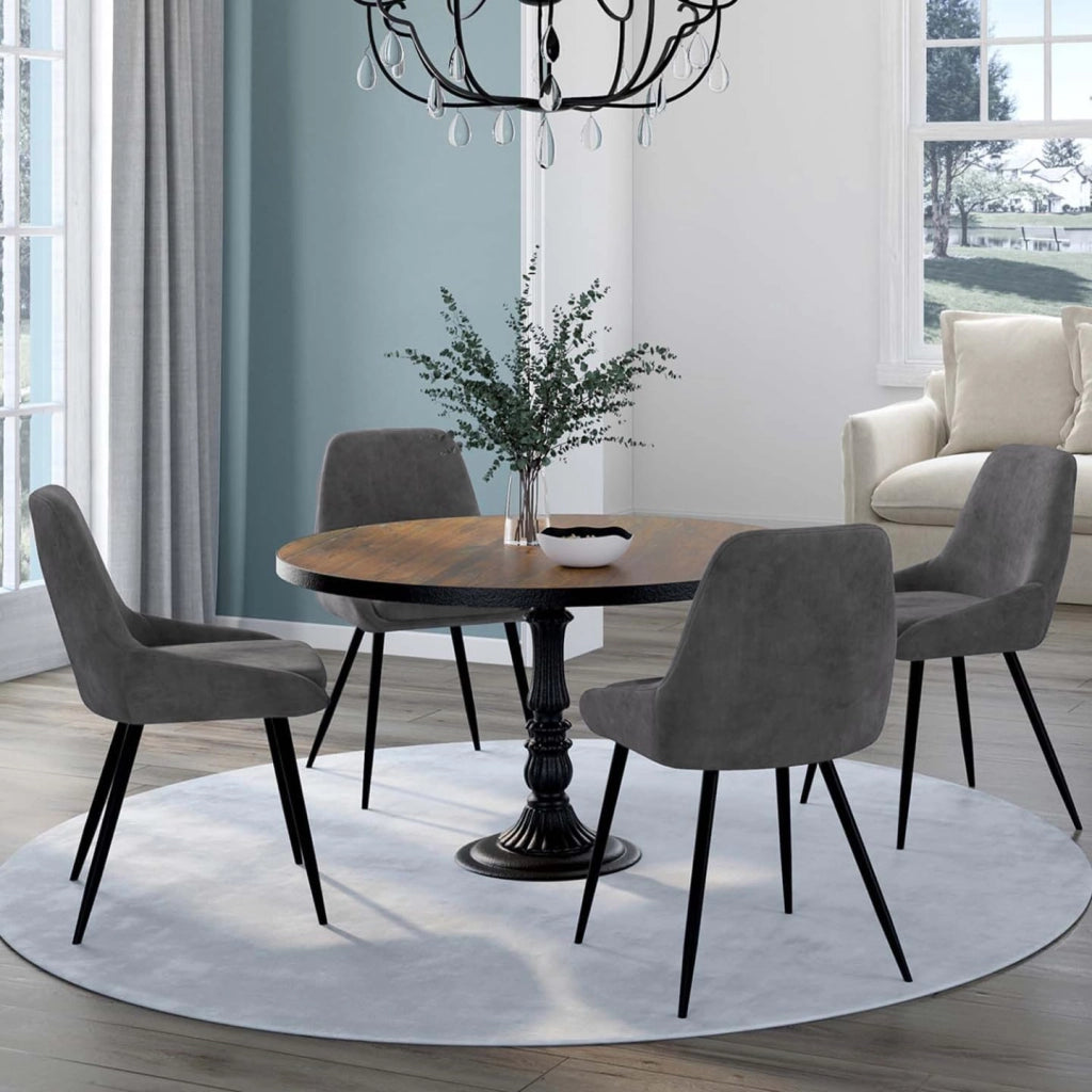 Set di 4 sedie THALYA in velluto grigio scuro con braccioli