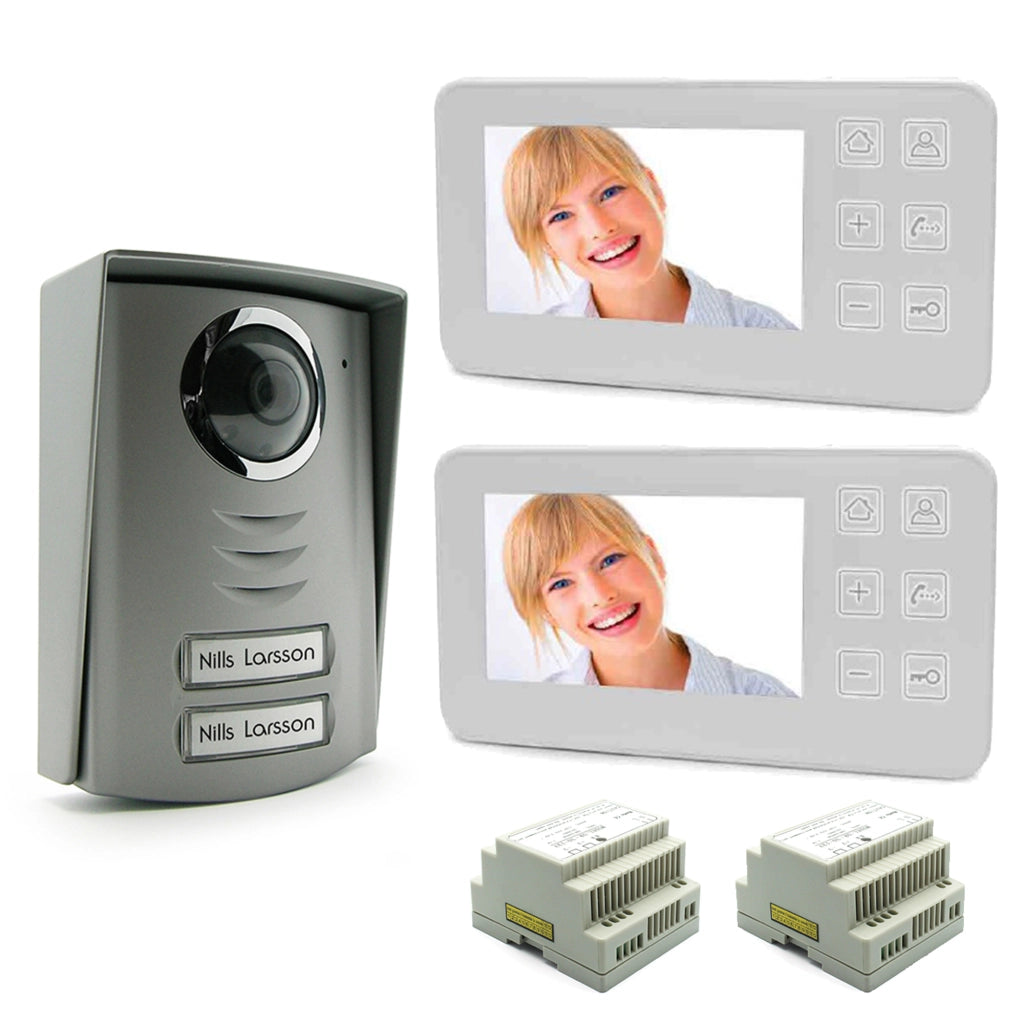 Kit Videocitofono Nordström Avidsen 2 Appartamenti – Pulsantiera Esterna con Videocamera + 2 Monitor Touch 4,3” + Alimentatori DIN