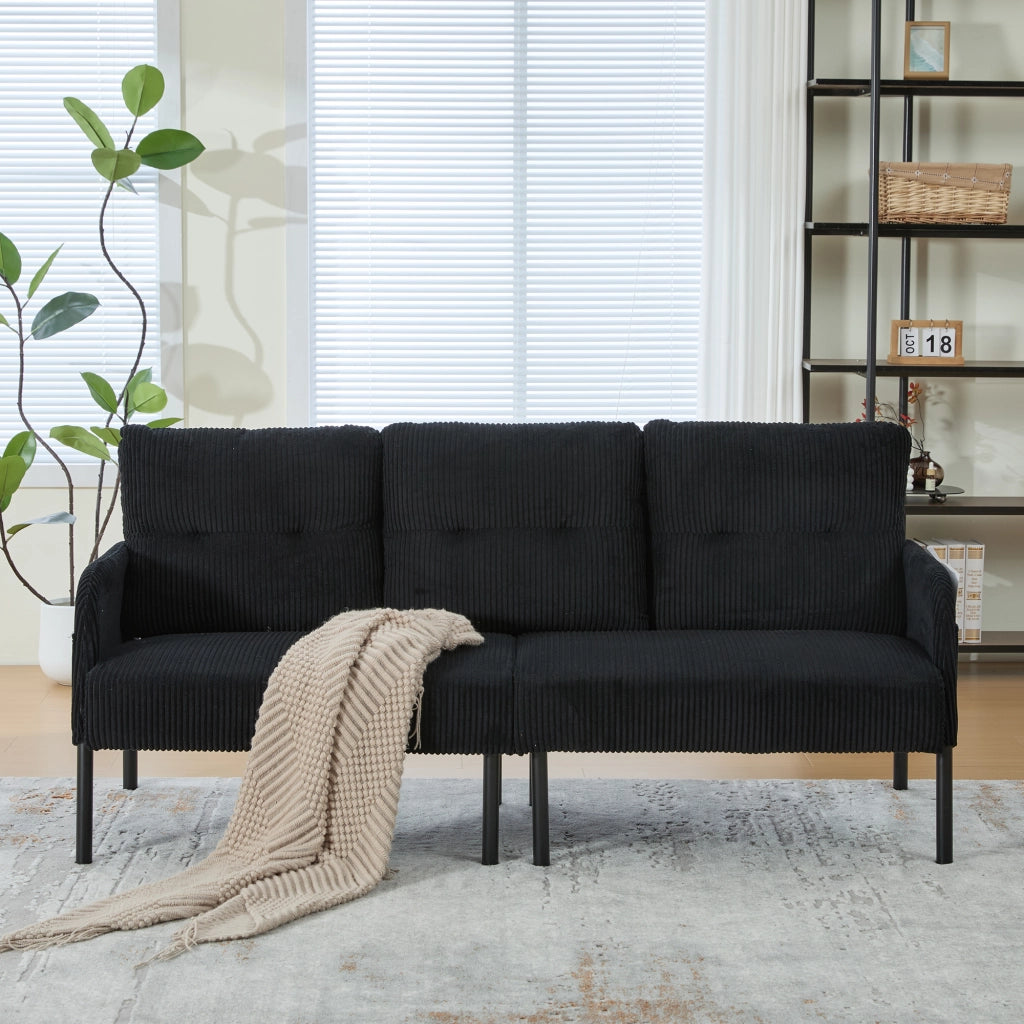 DIVANO 3 posti 171x72x80 cm in corduroy nero con tasca laterale