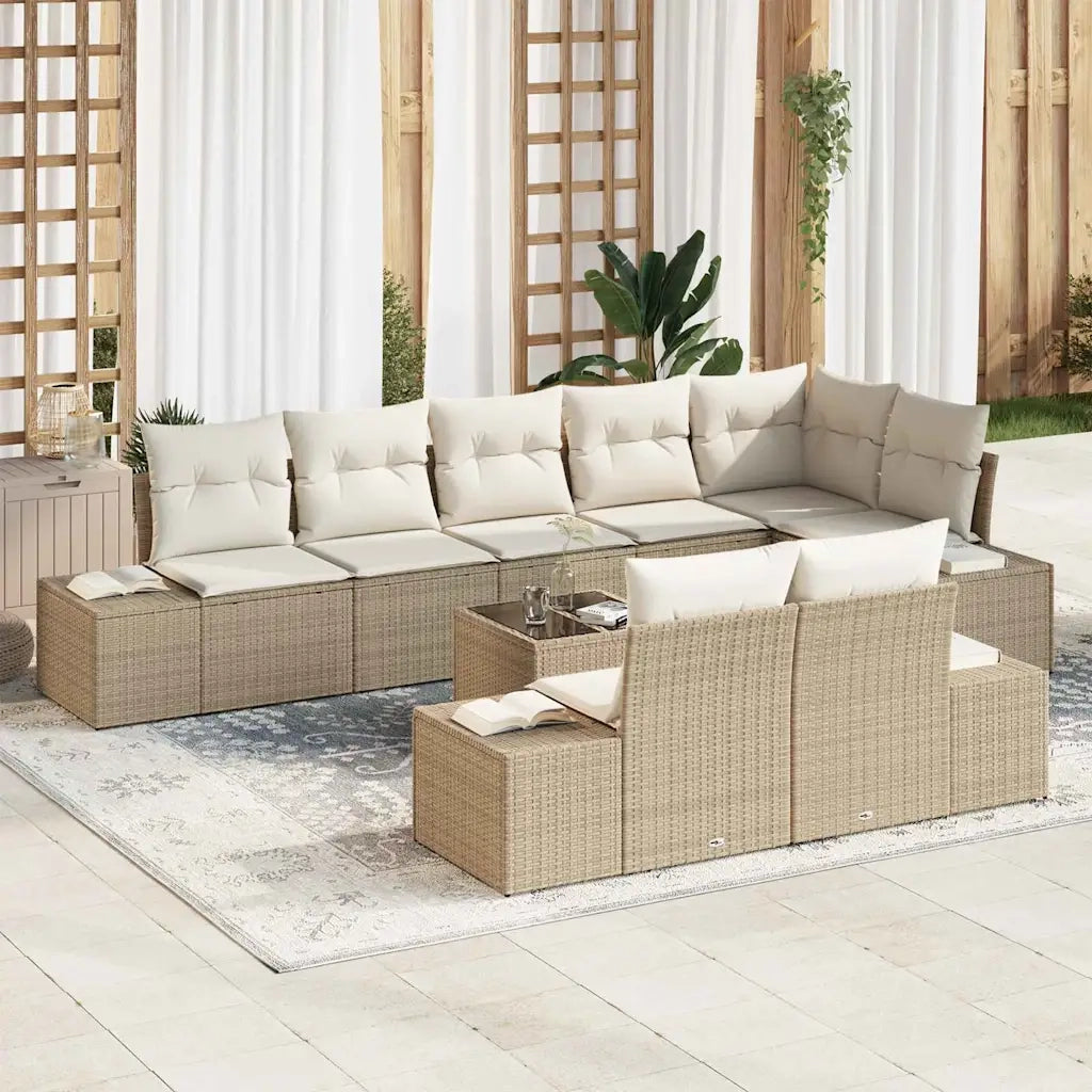 Set Divano da Giardino 9 pcs Beige e Crema polyrattan 3347121