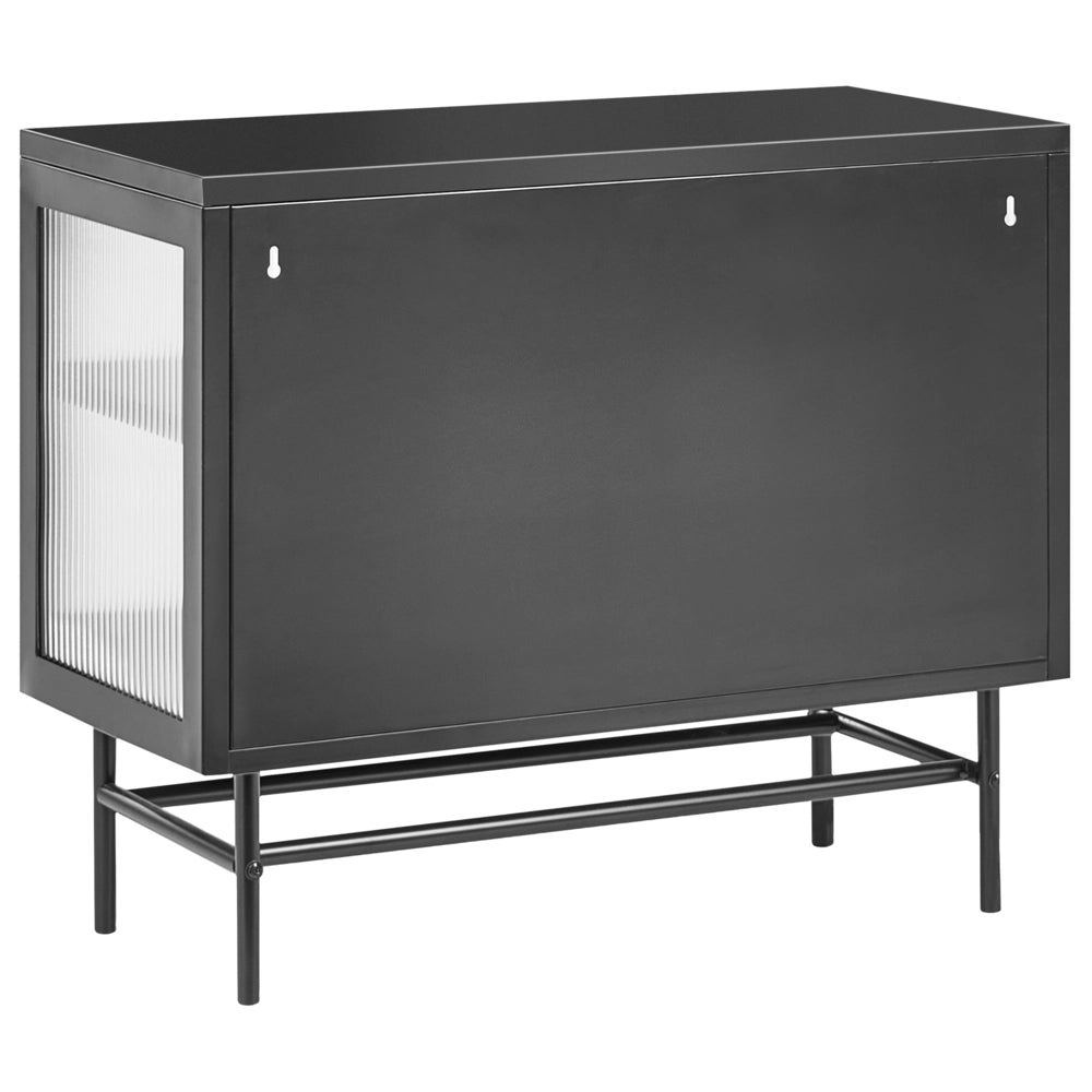Credenza in acciaio con vetro scanalato, 2 ante, ripiani regolabili nera ripiani regolabili design moderno e industriale