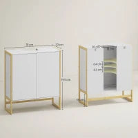 Mobile Sottolavabo Bagno con 2 Ante a Pressione in Bambù e MDF con Intaglio a U, 70x33x79.5cm, Bianco