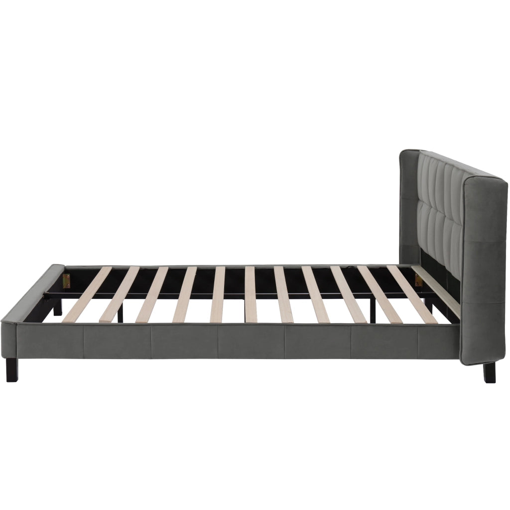 Letto imbottito matrimoniale 180x200 cm in velluto grigio con rete a doghe e testiera alta