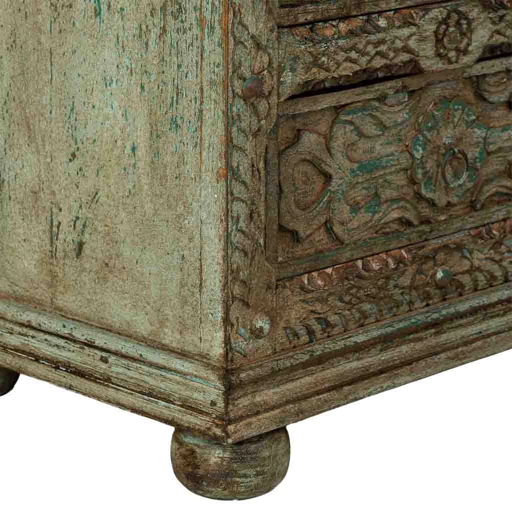 Cómoda de madera artesanal con 5 cajones azul 100x43x95h cm