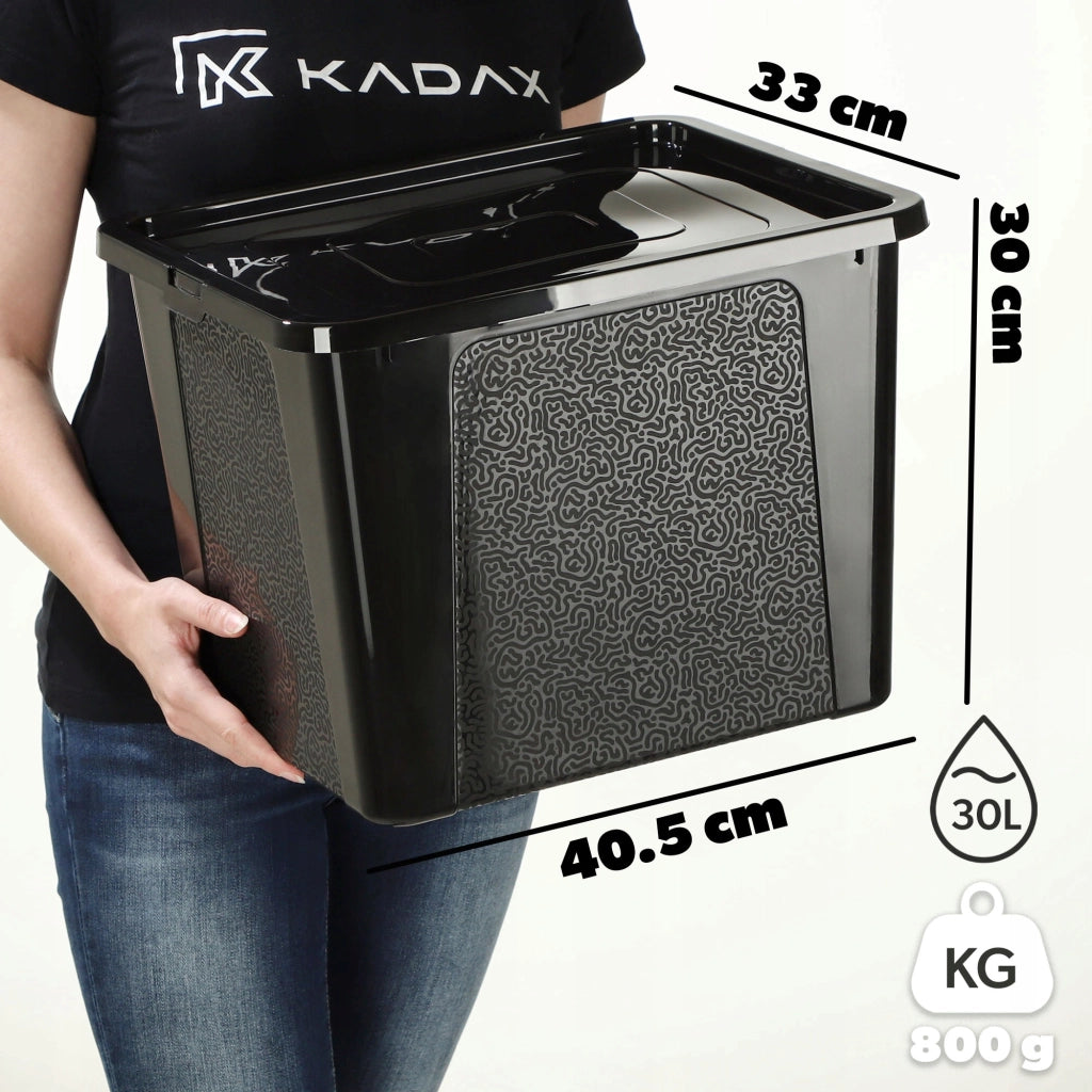 Contenitore in plastica KADAX da 30 litri con coperchio, nero, con chiusura a chiave, grande scatola organizer.