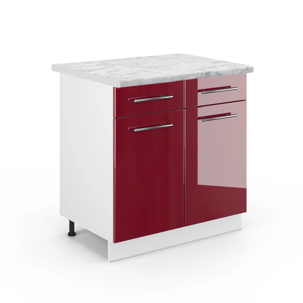 Mobiletto base per cucina Fame-Line Bordeaux lucido/Bianco 80 cm, PL Marmo Vicco