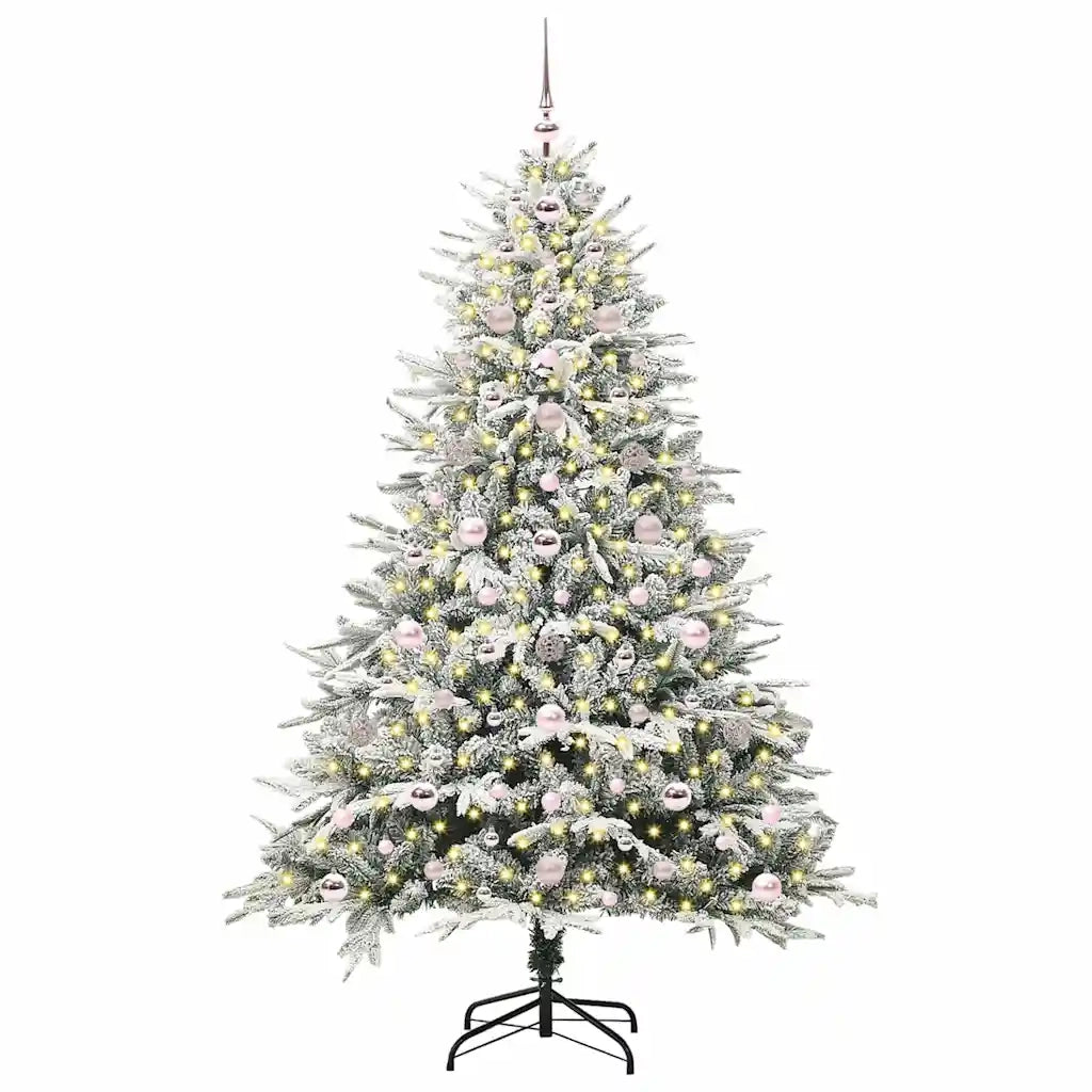 Albero di Natale Artificiale Pre-illuminato con Set di Palline