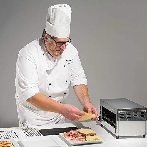 MILANTOAST 14001 Tostiera Professionale Elettrica 3 Scomparti 1850 W Acciaio Inox Timer 15 min colore Inox