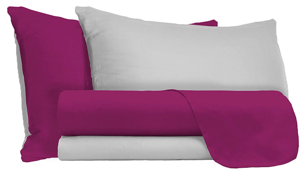 Set Lenzuola Sopra Sotto e Federe Doubleface Fuxia/Grigio Chiaro Singolo