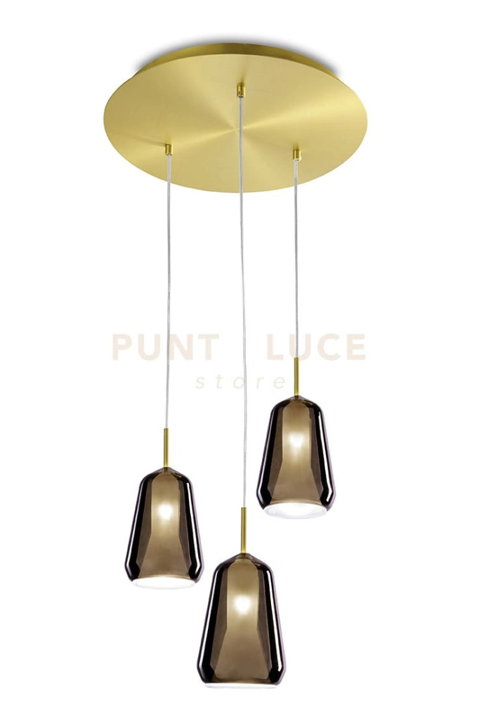 X-RAY LAMPADARIO  RETTANGOLARE A SOSPENSIONE 3 LUCI VETRI ALTI BRONZO MONTATURA ORO ATTACCO G9