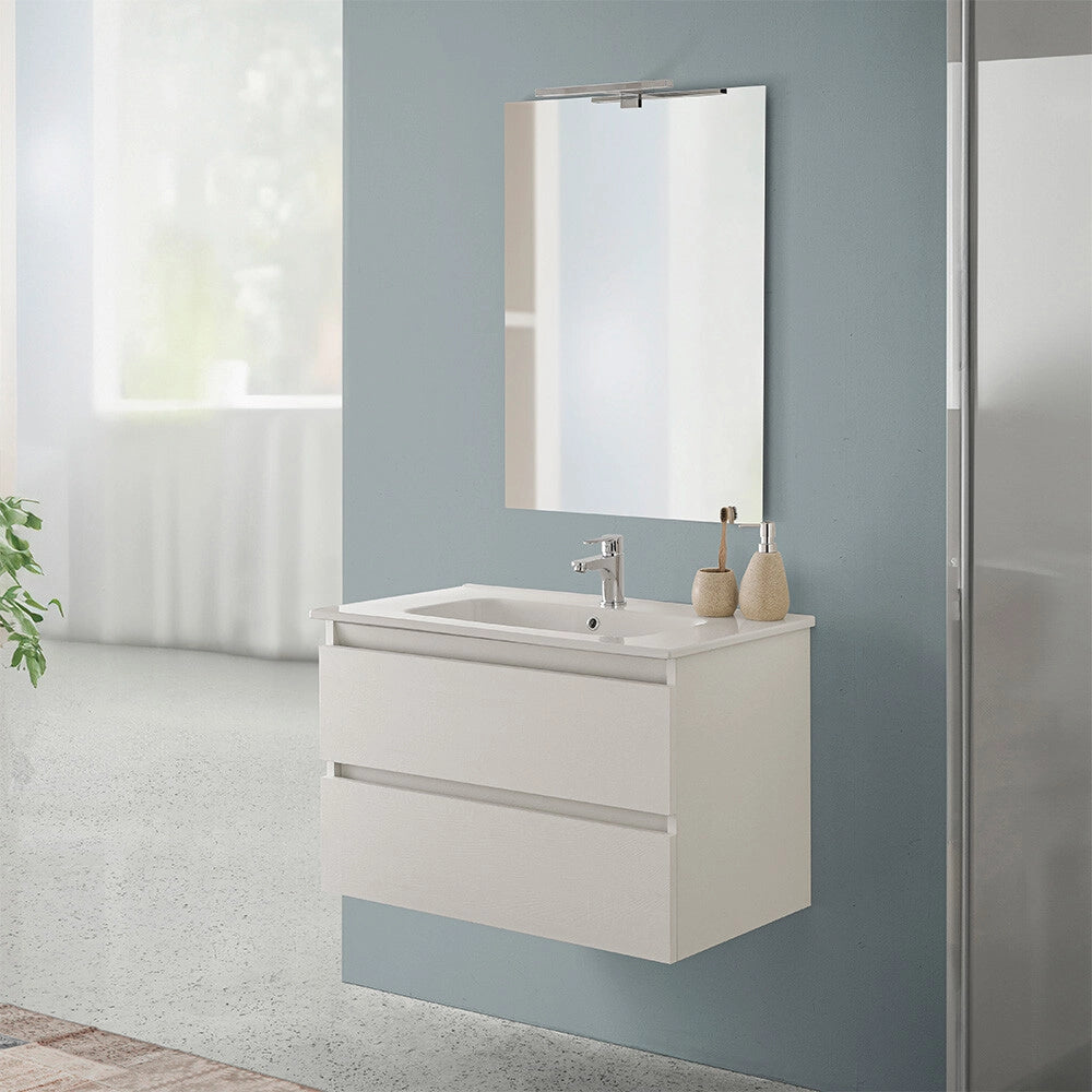 Mobile bagno sospeso 80 cm rovere bianco completo con lavabo Nadia