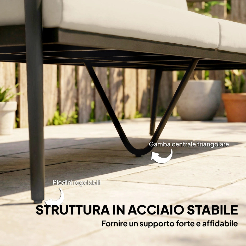 Divano da Esterno a 3 Posti in Rattan con Braccioli Effetto Legno e Schienale, per Veranda, Cortile, Cachi