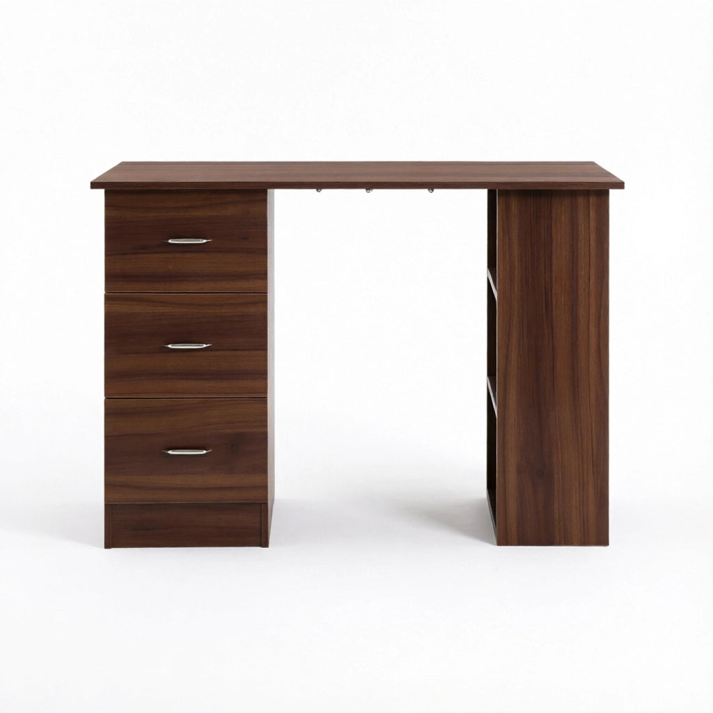 SCRIVANIA Computer 120x49x72 cm MDF Noce con 3 ripiani e 3 cassetti