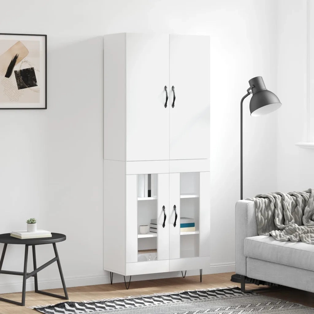 Credenza-Buffet-Armadio da cucina Bianca 69,5x34x180 cm in Legno Multistrato 293074
