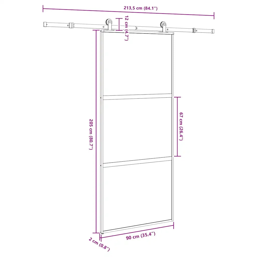 Porta Scorrevole Ferramenta 90x205 cm Vetro Temperato Alluminio 3332951