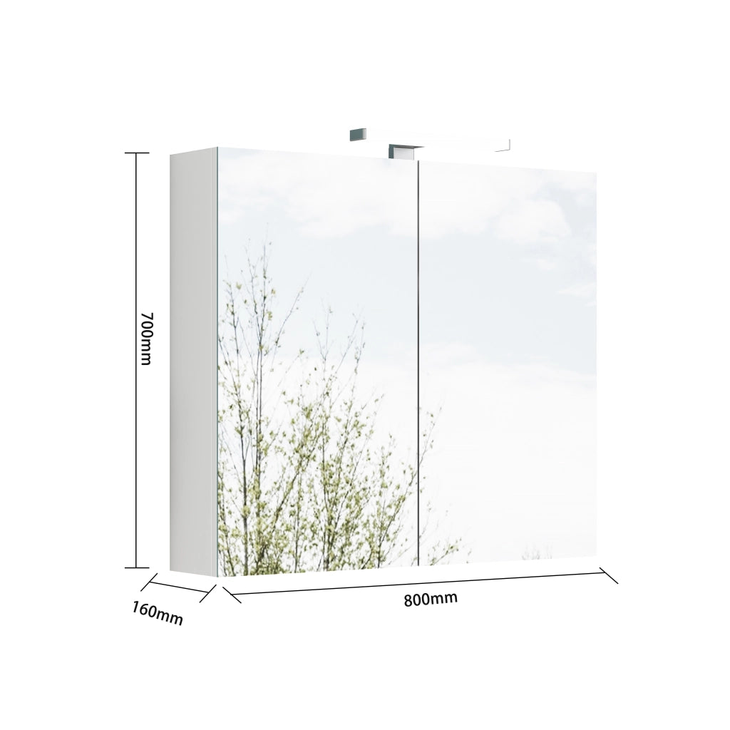 Mobile con specchio con 2 ante; LED; presa standard francese e ripiani in vetro regolabili per bagno; 87×24×79 cm