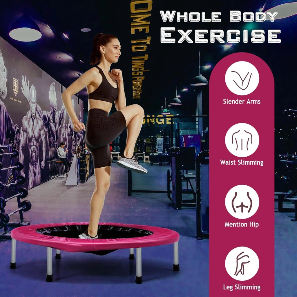 Mini Trampolino Ø96 cm, Trampolino Elastico per Fitness Pieghevole, per Bambini con Capacità di 150 kg, con Piedini Antiscivolo, Tappeto Fitness per Allenamento Interno