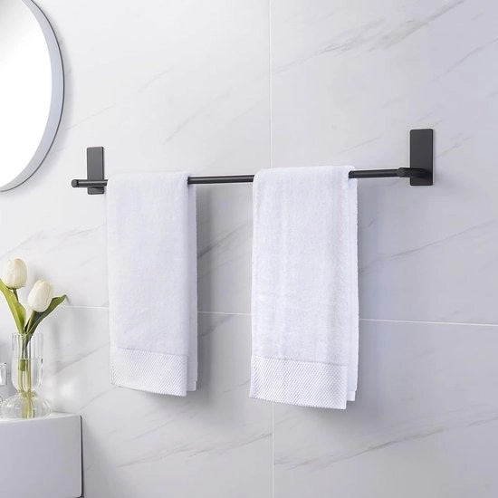 Sostegno asciugamano senza forare - Nero, Opaco - Acciaio Inossidabile - Doccia e Bagno - 75 cm
