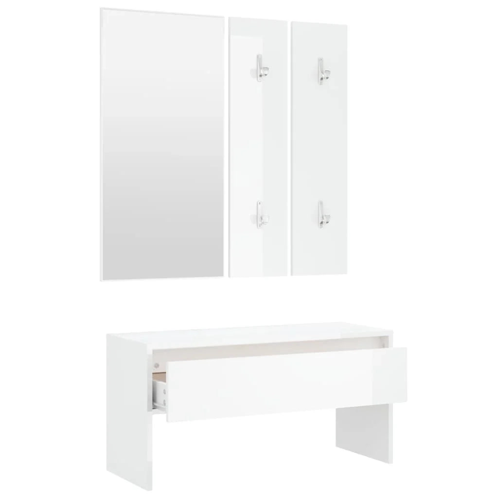 Set di mobili da ingresso in legno ingegnerizzato bianco lucido 02_0010856