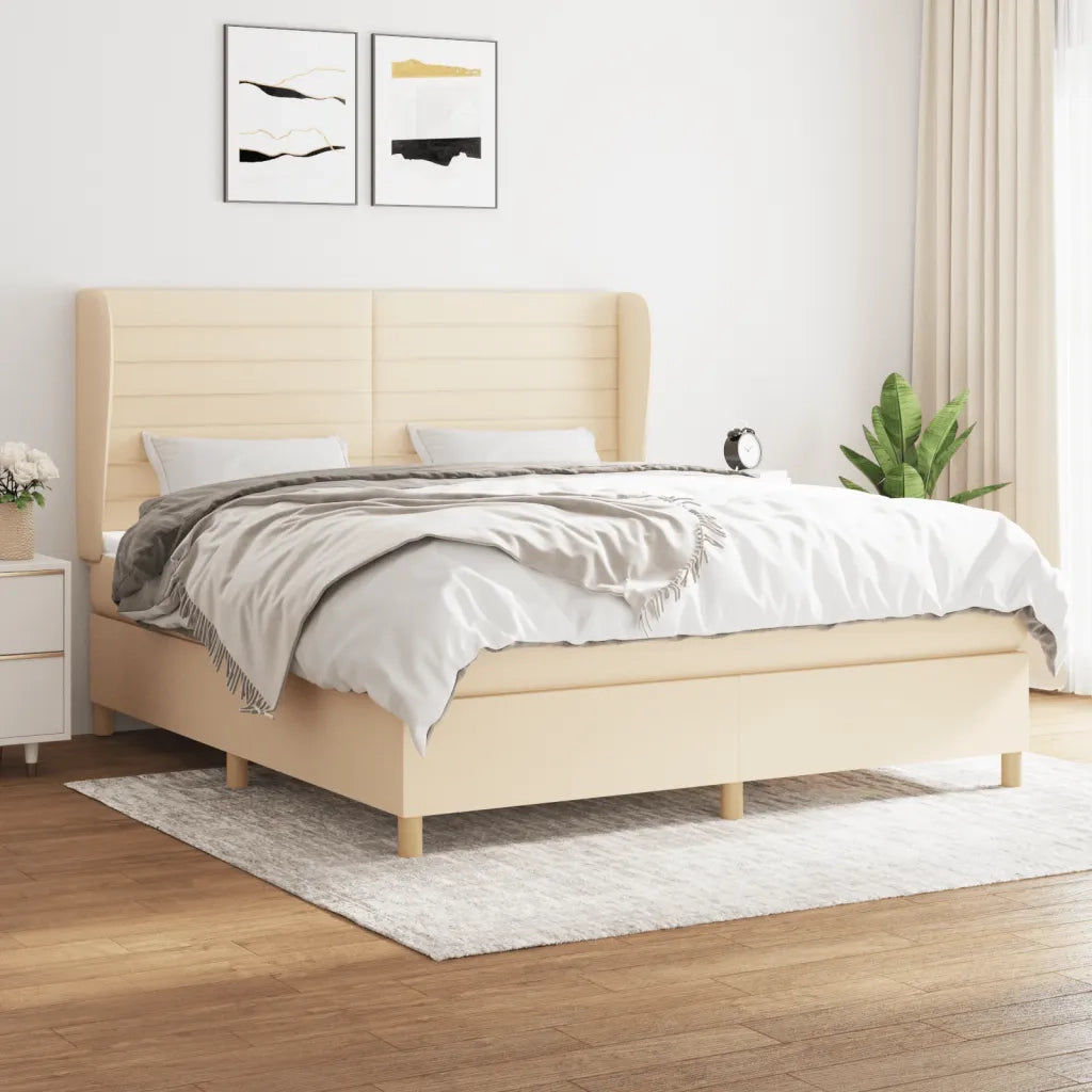 Giroletto a Molle con Materasso Crema 160x200 cm in Tessuto