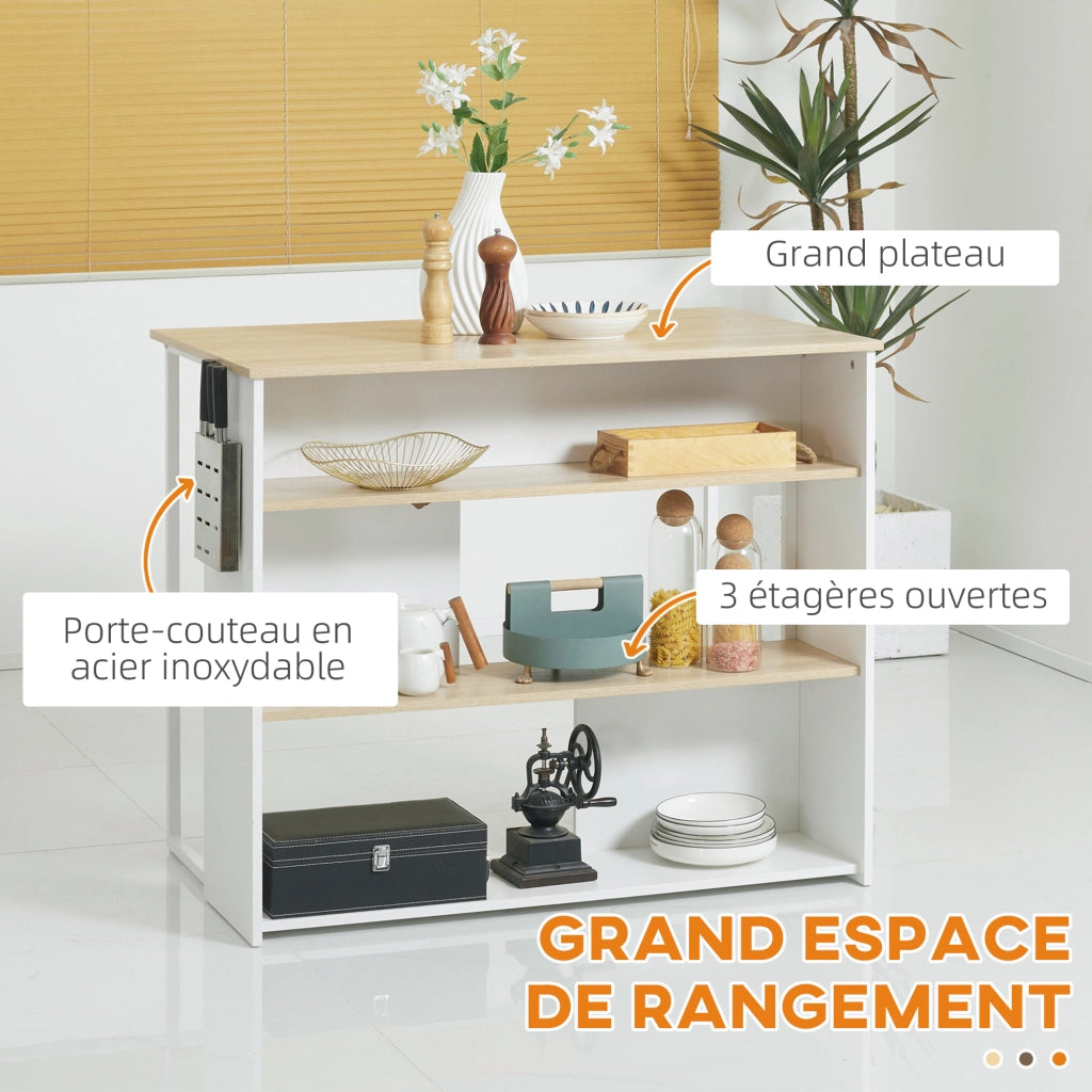 Mobile da cucina 3 ripiani ¨C zephmum ¨C bianco e naturale 105x65x90 cm