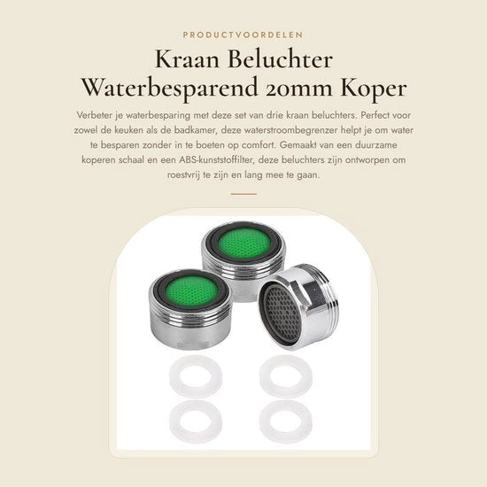 Filtro di rilascio di acqua - 3 pezzi - Materiale Koper/ABS - Ricambi sostitutivi - Resistente all'ossidazione e corrosione - Riciclabile - Filtro di rilascio di acqua idoneo per la risparmio d'acqua