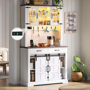 Credenza da cucina multifunzionale con LED RGB; prese USB; 108x40x180 cm; bianco; MDF