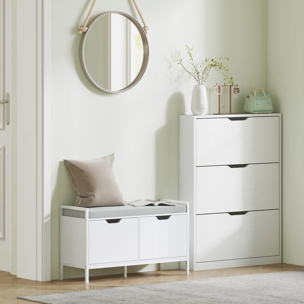 Armadio per scarpe con 3 cassetti ¨C zephmum ¨C bianco, 80x17x108 cm