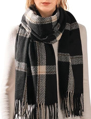Sciarpa invernale - Sciarpa per donna con cappuccio - Tela grigia con frange - Dimensione extra grande - Materiale con texture di cashmere - Adatto per autunno e inverno - Disponibile in diverse colori - 67x200 cm - 1 pezzo