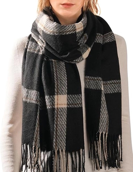 Sciarpa invernale - Sciarpa per donna con cappuccio - Tela grigia con frange - Dimensione extra grande - Materiale con texture di cashmere - Adatto per autunno e inverno - Disponibile in diverse colori - 67x200 cm - 1 pezzo