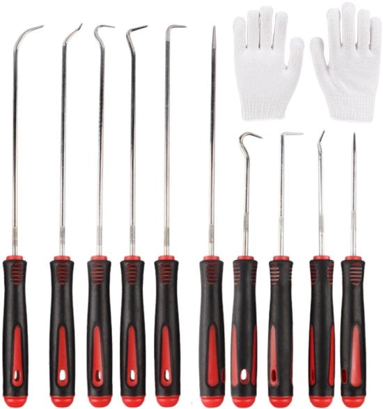 Set di Attrezzi per Saldatura a Maglia da 10 Pezzi - Haken Precisi - Anelli di Aderenza - Nero/Rosso - Inclusi Guanti - Dimensioni 24/16,5 cm - Set di Attrezzi