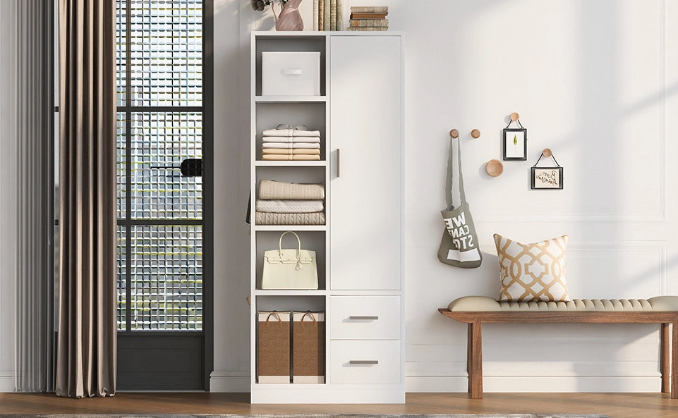 Armadio a 1 anta con cassetti e 2 barre appendiabiti; 70 × 50 × 170 cm; bianco