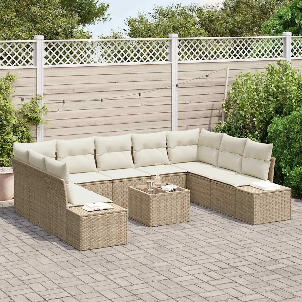 Set Divano da Giardino con cuscino 10 pcs Beige polyrattan