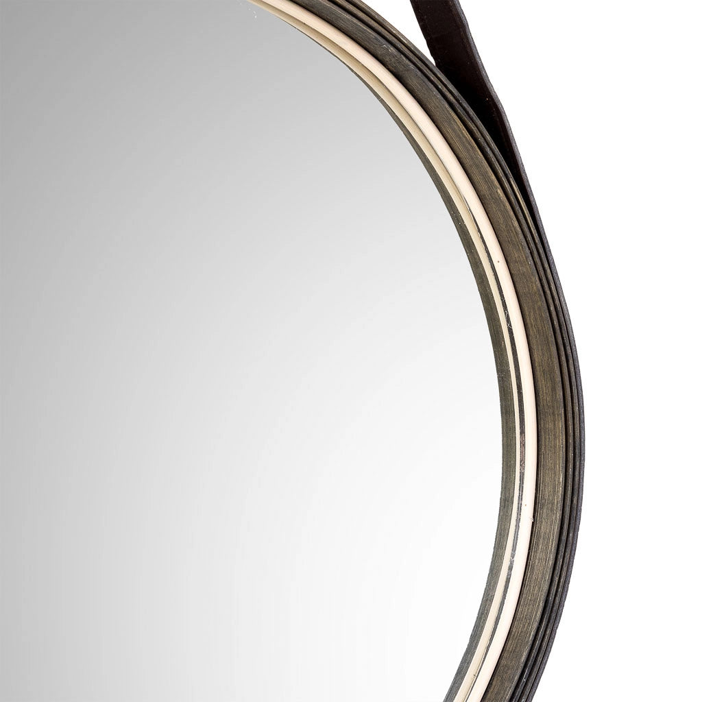 Specchio in legno e corda in similpelle marrone, D41x2,5h cm