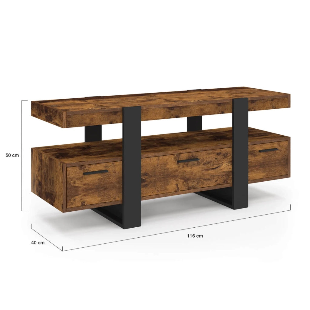 IDMarket - Supporto TV PHOENIX da 116 cm con cassetti in legno effetto invecchiato e nero