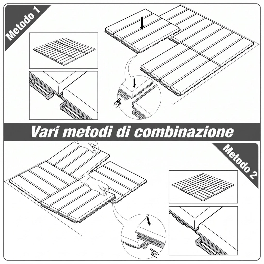 Piastrelle a Incastro per Esterno Giardino ¨C Xylo ¨C PP Antiscivolo Nero 30x30cm Set 9 Pezzi