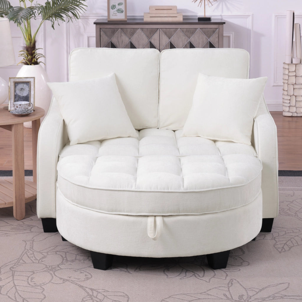 Divano letto 2 in 1 con pouf contenitore; tessuto traspirante; legno di eucalipto; beige 132 Ã— 129 Ã— 93 cm