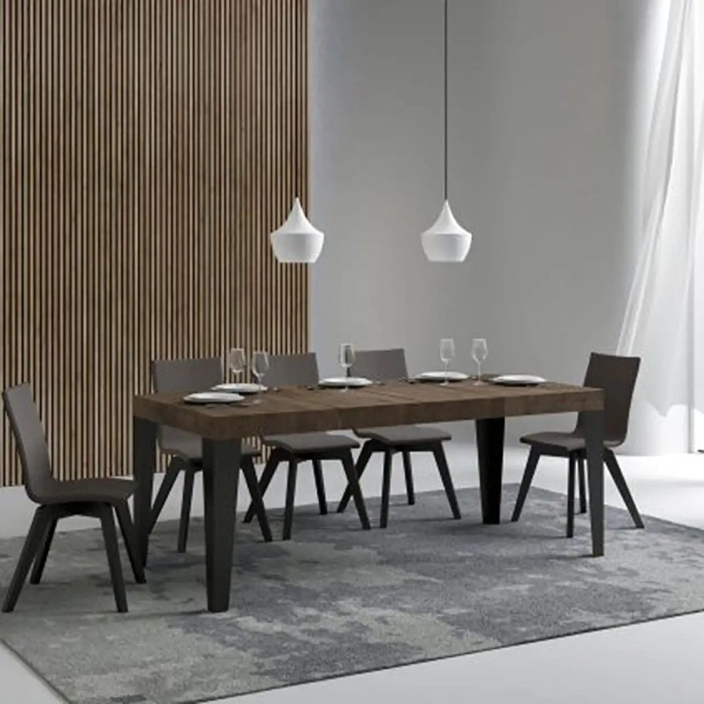 Tavolo allungabile 200/304x90 cm Flame Premium colore noce gambe antracite