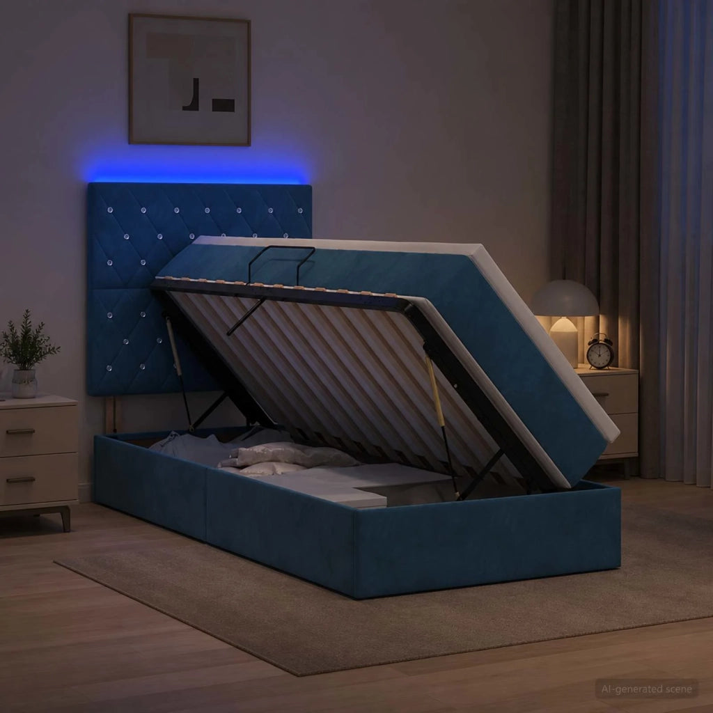 Letto con contenitore LED e materasso Blu Scuro 100 x 200 cm 3460054