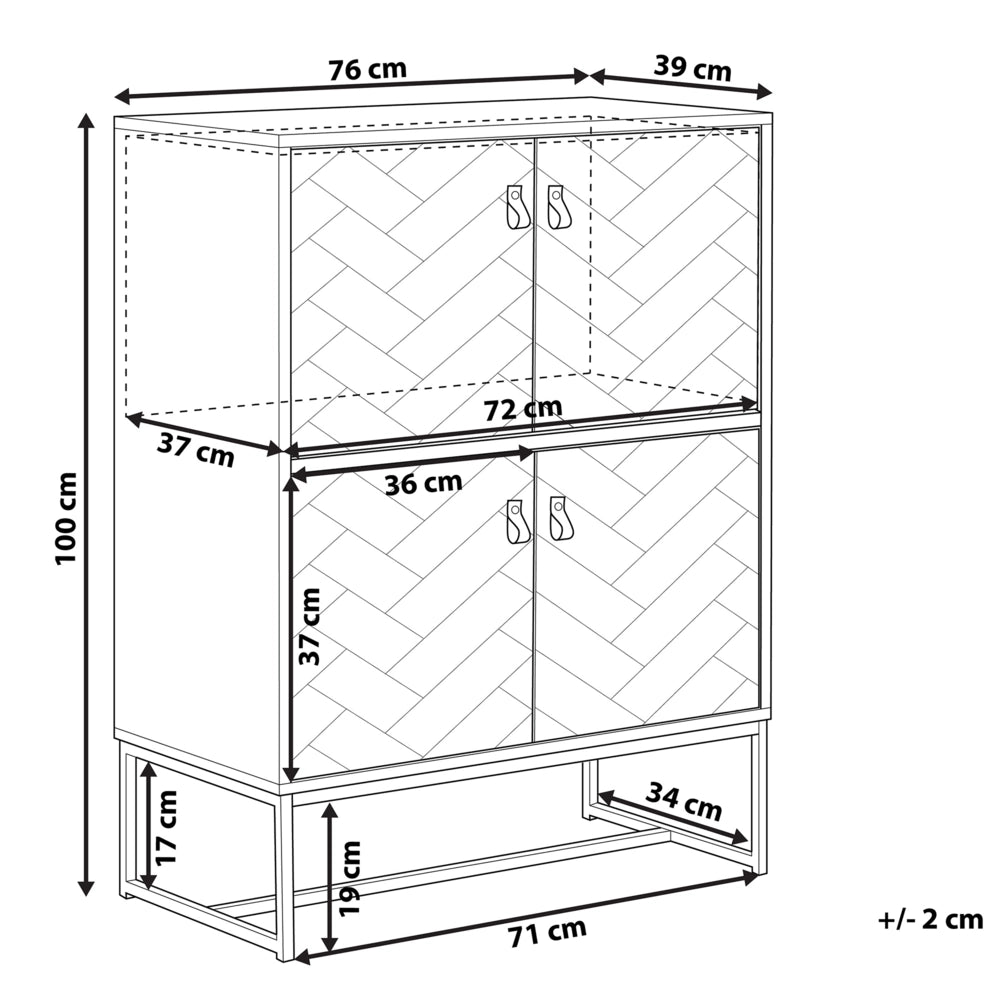 Credenza in legno chiaro con gambe in metallo bianco Mobiletto 2 scomparti 4 ante 100 x 76 cm Mobili da soggiorno tradizionali moderni