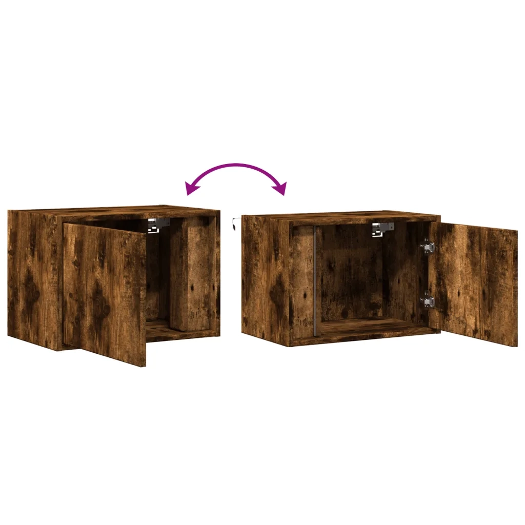 Comodino a Parete con luci LED Rovere Fumo