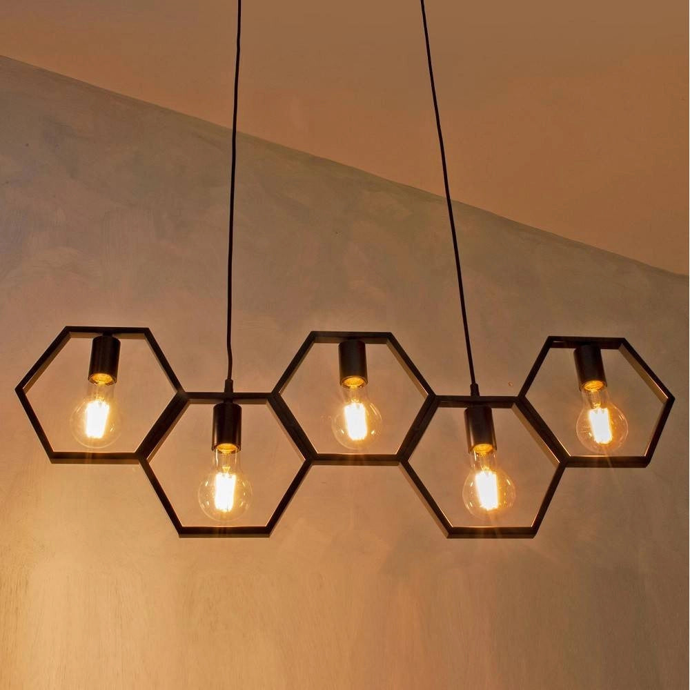 Trade Shop - Lampadario Sospensione Geometrico Esagonale E27 Industriale Nero Vintage Lp-89n -