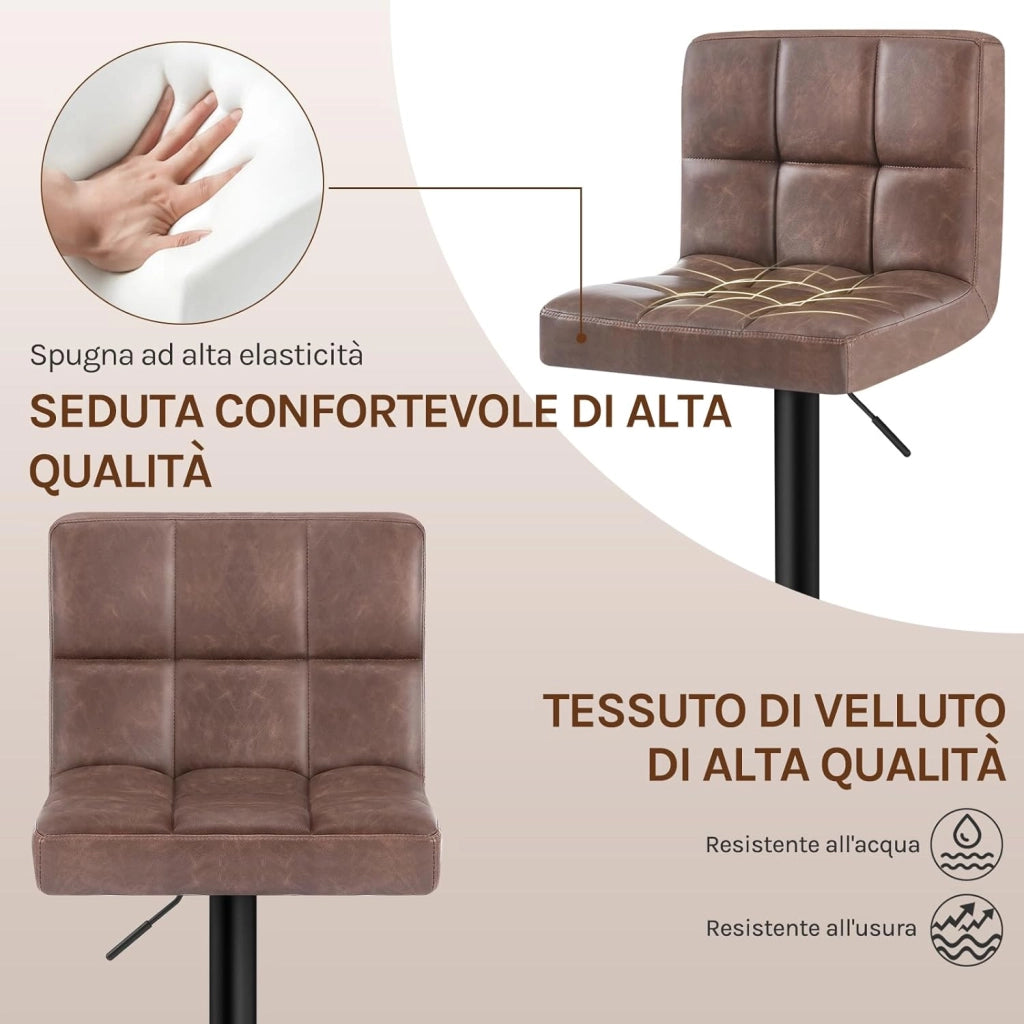 Pezzo Sgabello da Bar PU Vintage Sedia per Cucina Girevole Marrone