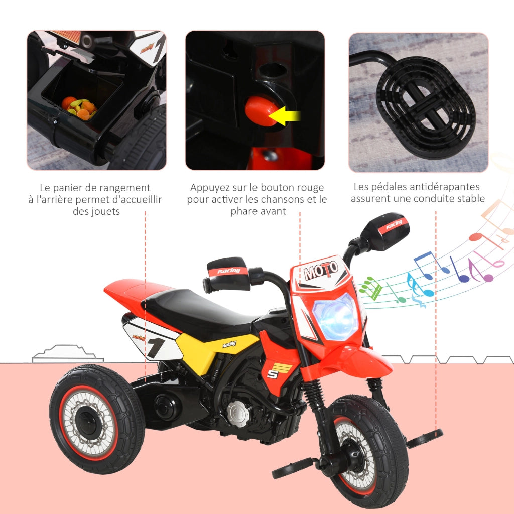 Triciclo Moto Cross Bambini con Musica Luci e Cassetto ¨C Zephmum ¨C Rosso