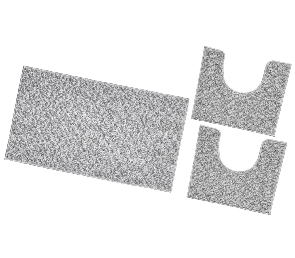 Tappeto Bagno 3D Morbido Assorbente Antiscivolo Lavabile Scendiletto Camera Set 3 Pezzi Grigio