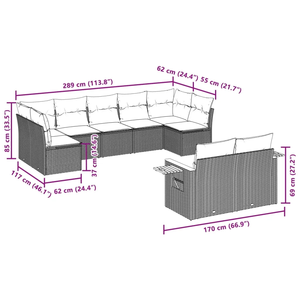 Set Divani da Giardino 9 pz con Cuscini Nero in Polyrattan 3227127