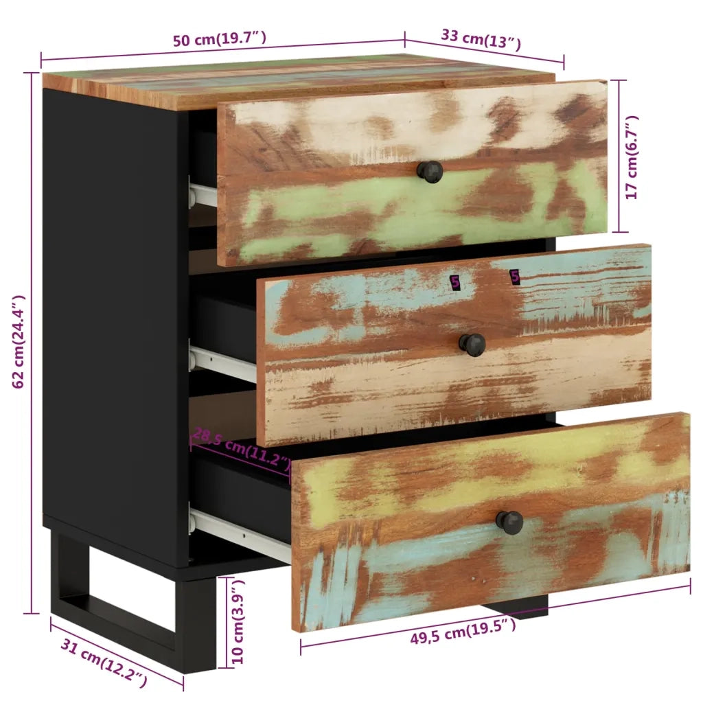 Comodino 50x33x62cm Legno Massello Recupero e Legno Multistrato 350662